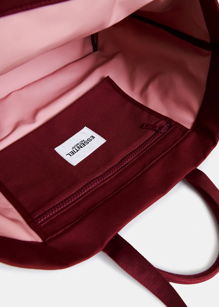  Burgundy and multicolor canvas tote bag with embroidered logo