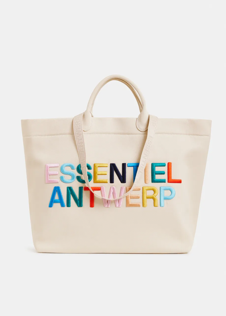 Tote aus Canvas mit aufgesticktem Logo in Cremefarbene und bunt