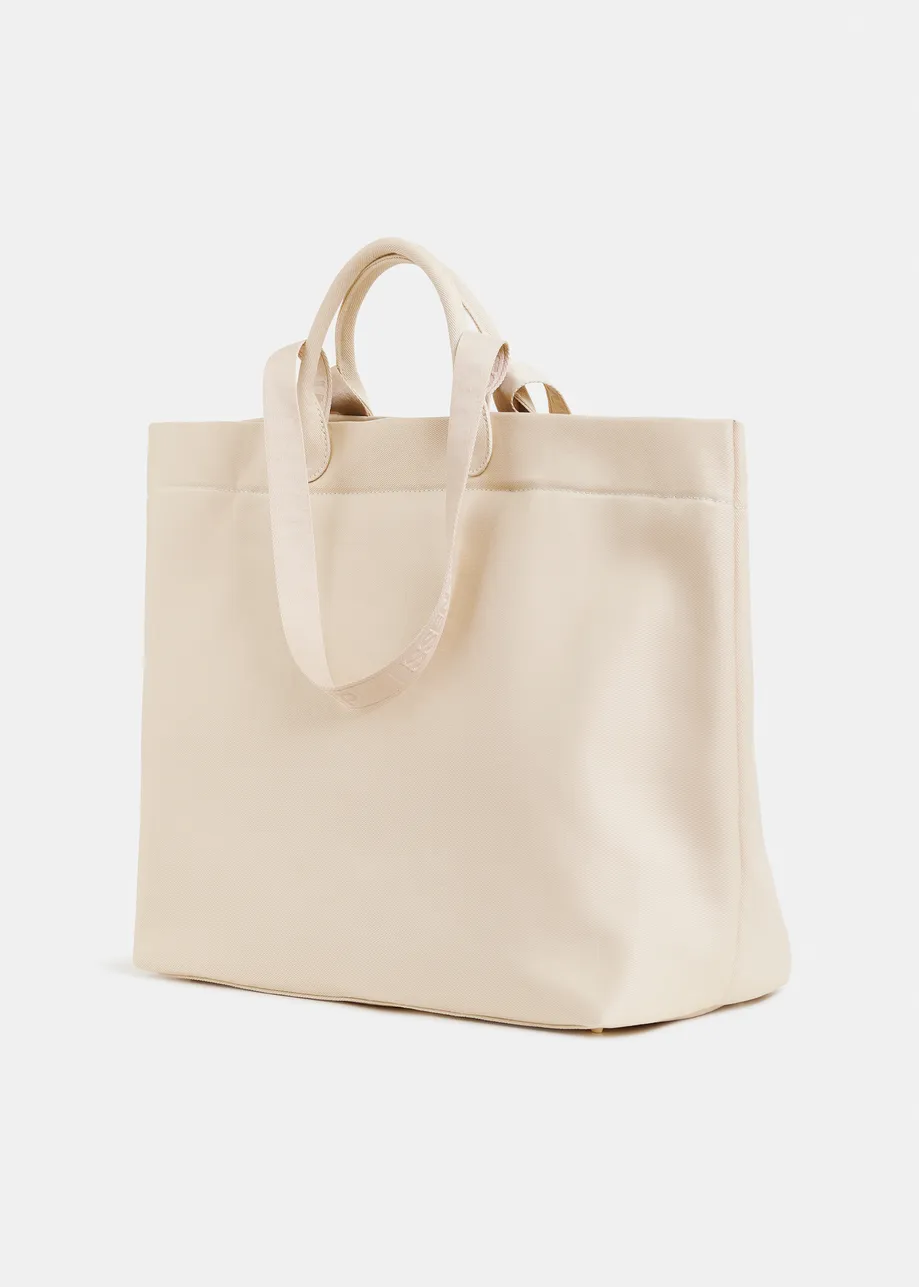 Off-white and multicolor canvas tote bag with embroidered logo