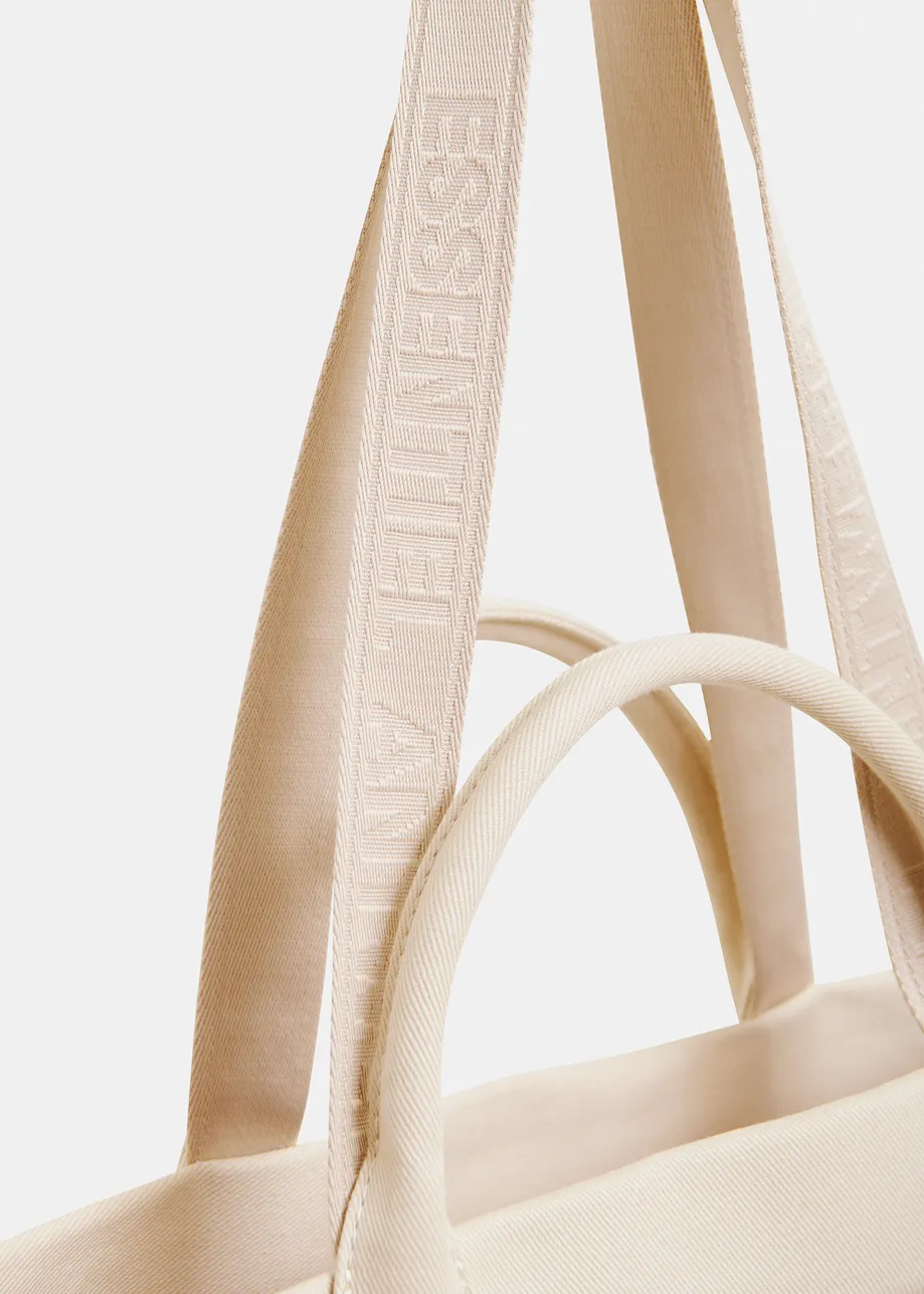 Off-white and multicolor canvas tote bag with embroidered logo