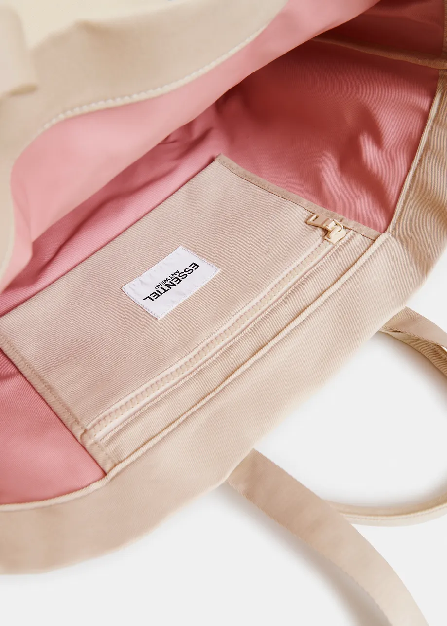 Off-white and multicolor canvas tote bag with embroidered logo