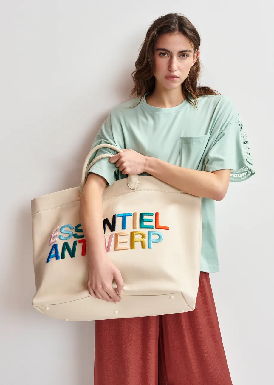 Tote aus Canvas mit aufgesticktem Logo in Cremefarbene und bunt