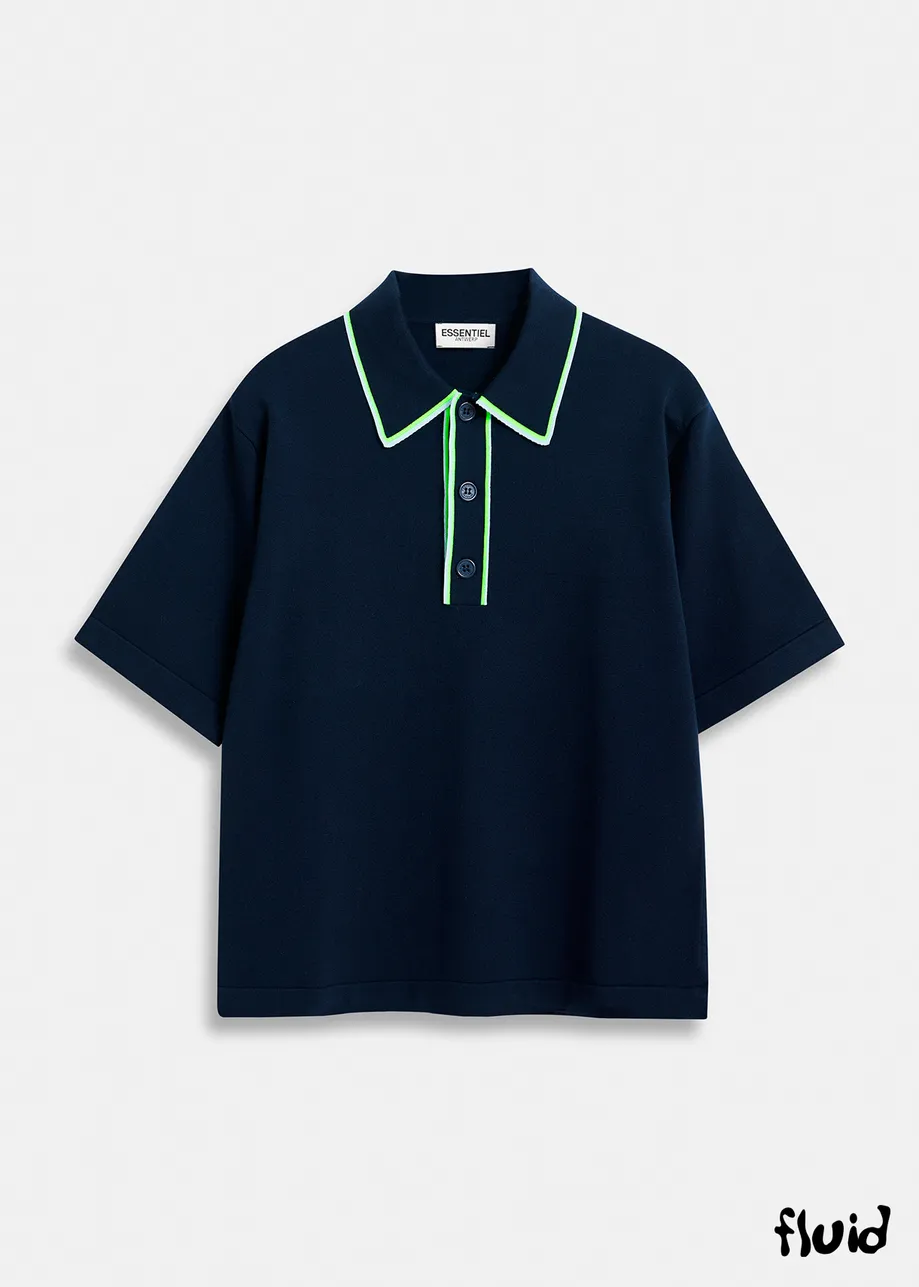 Donkerblauwe, groene en blauwe polo met contrastkraag