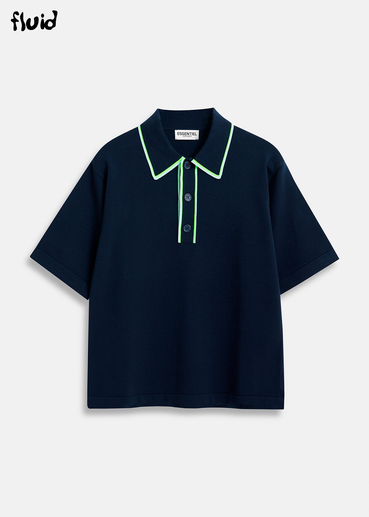 Dark blue, green and blue polo with contrasting collar | Essentiel