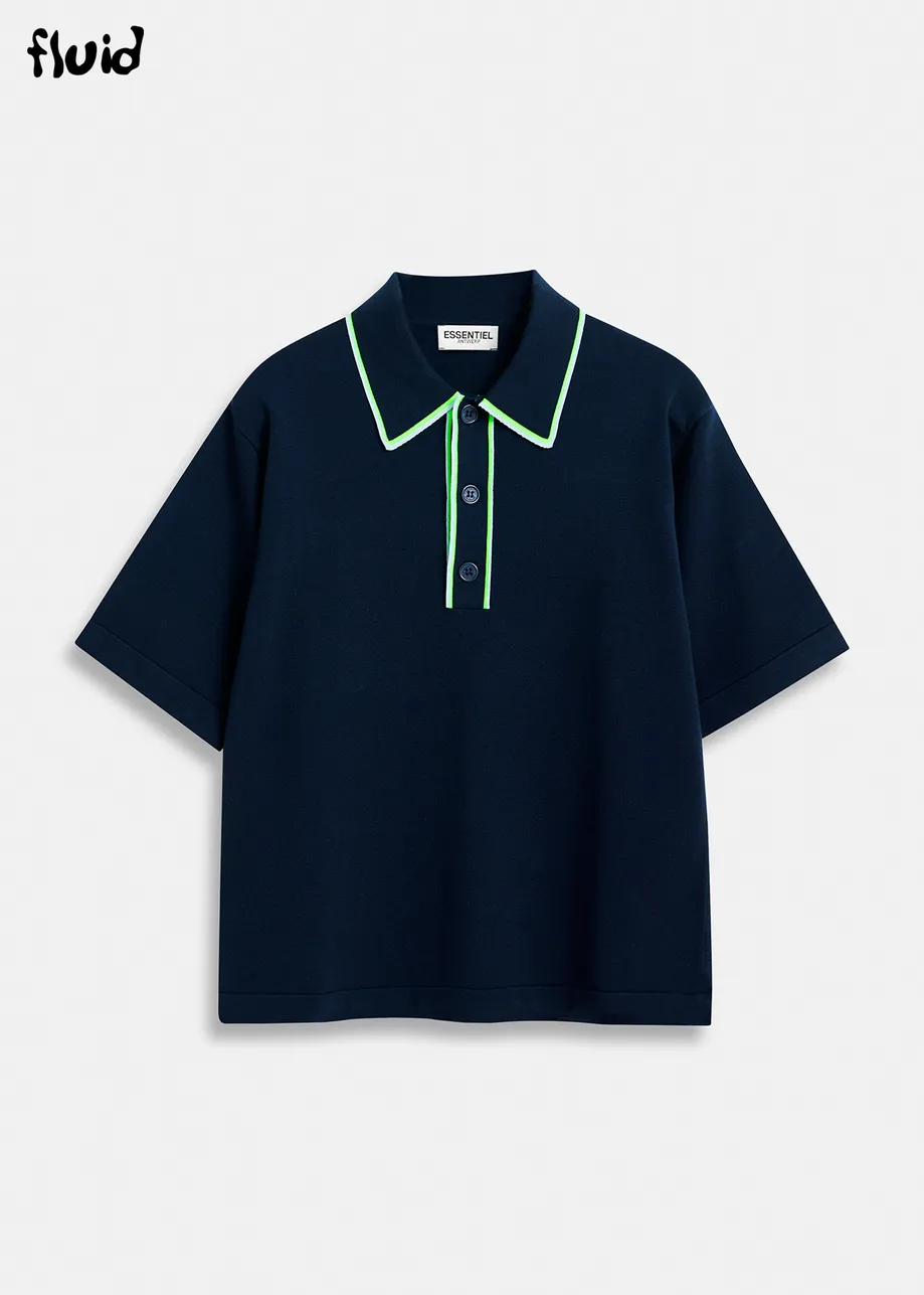 Donkerblauwe, groene en blauwe polo met contrastkraag