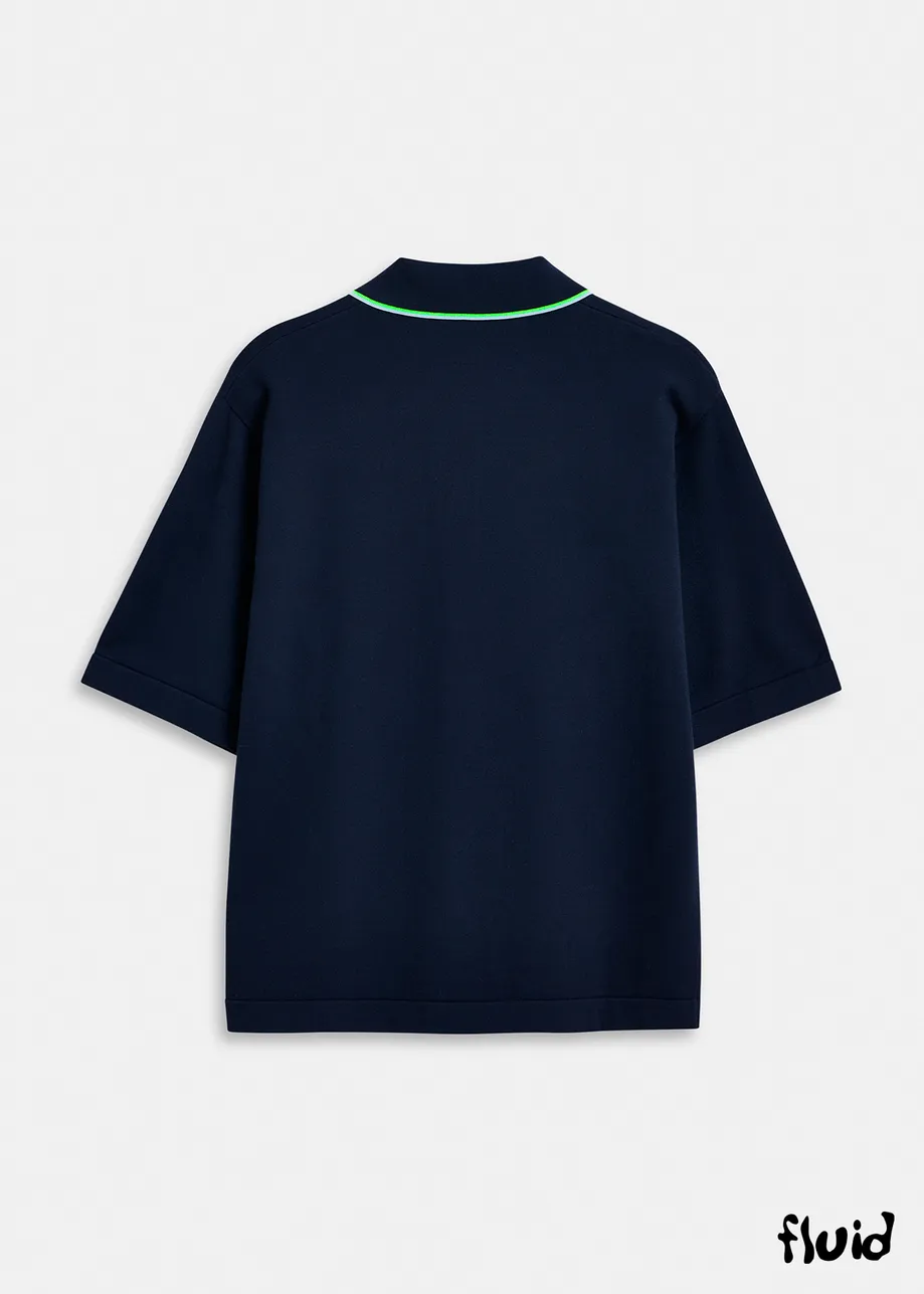 Dark blue, green and blue polo with contrasting collar