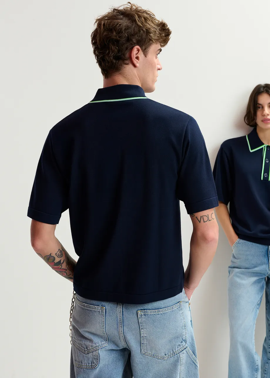 Dark blue, green and blue polo with contrasting collar