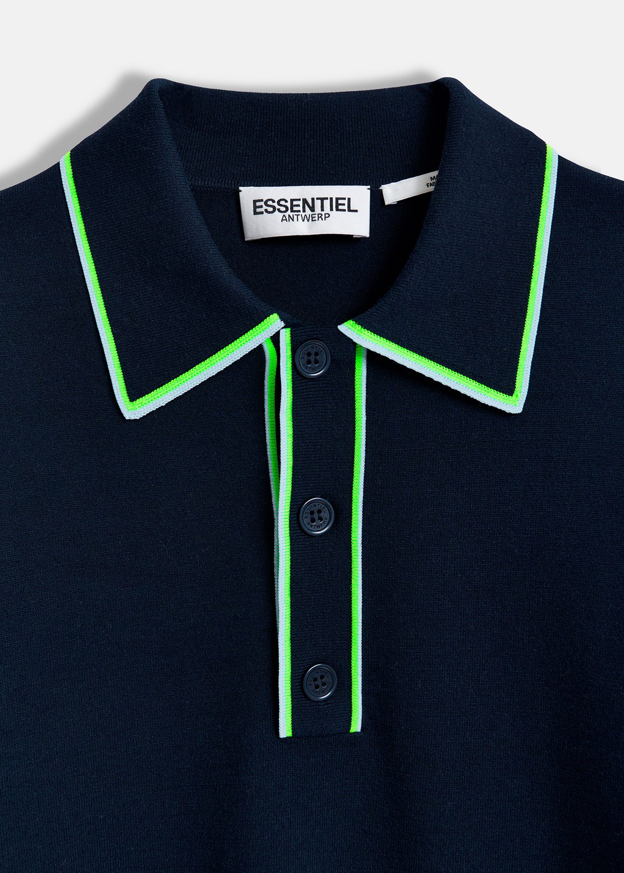 Dark blue, green and blue polo with contrasting collar | Essentiel