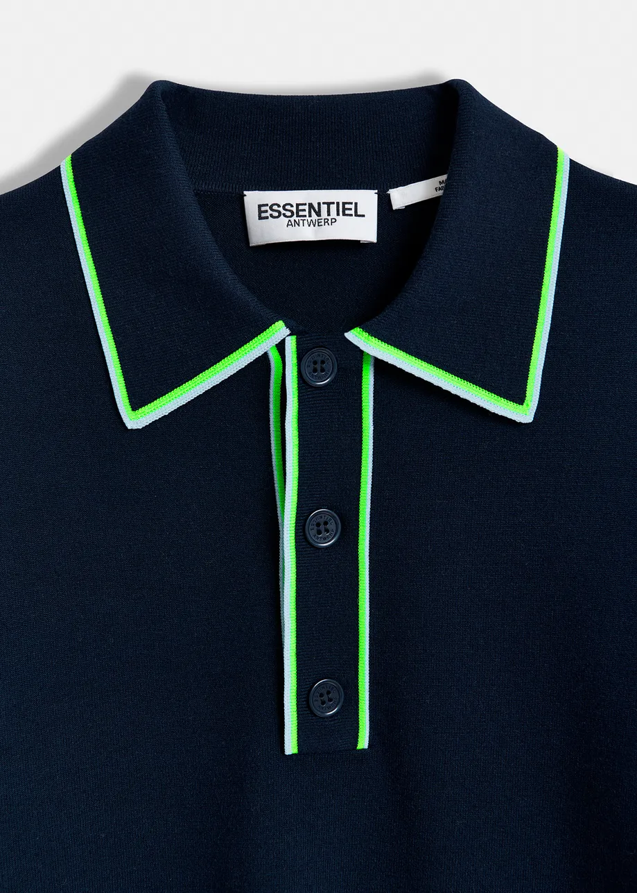 Polo bleu foncé, vert et bleu à col contrasté