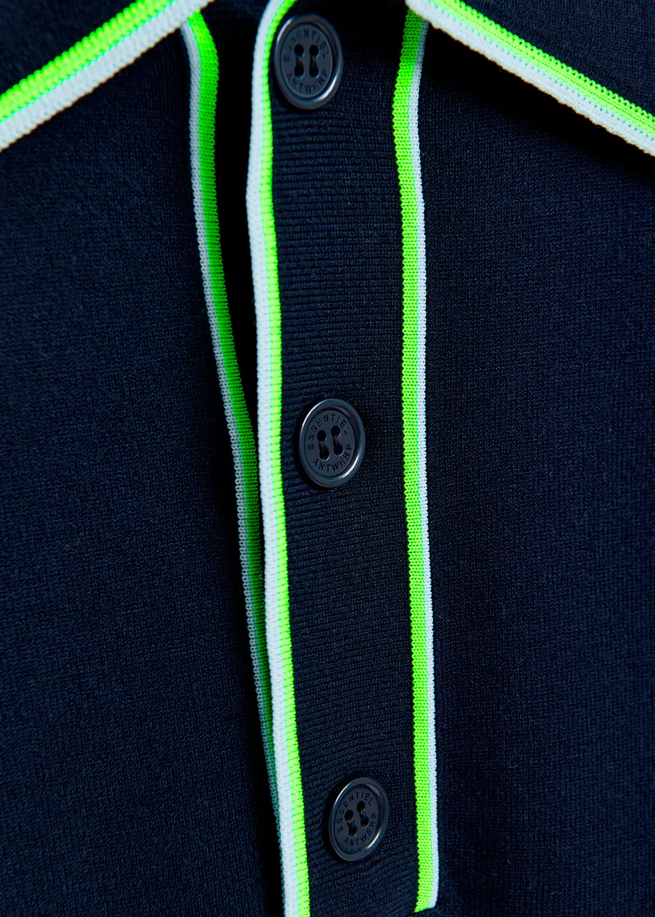 Dark blue, green and blue polo with contrasting collar