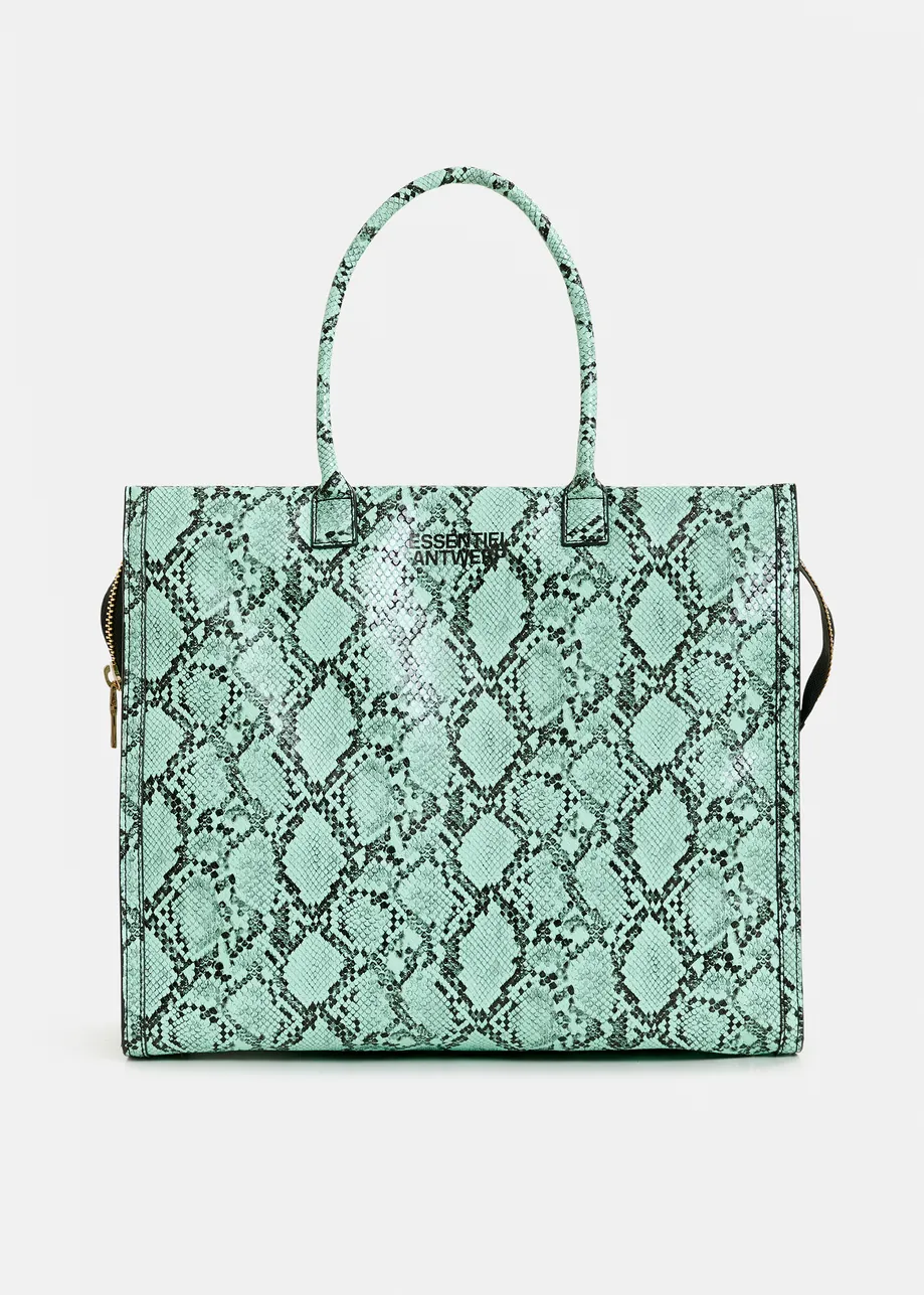 Blue and black snake print shopper bag