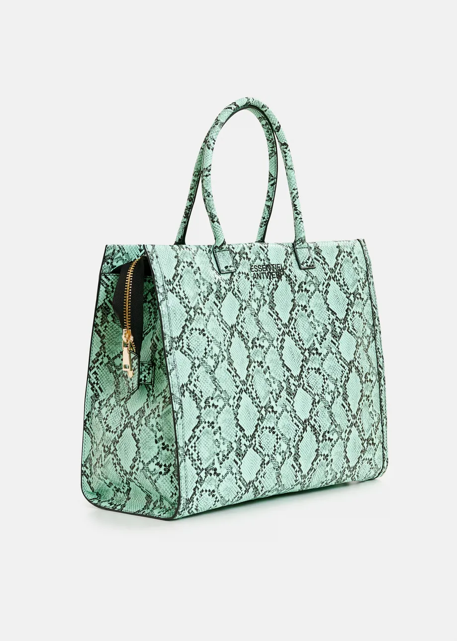 Blue and black snake print shopper bag