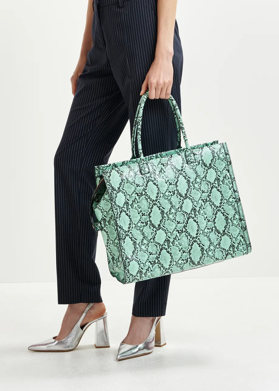 Blue and black snake print shopper bag