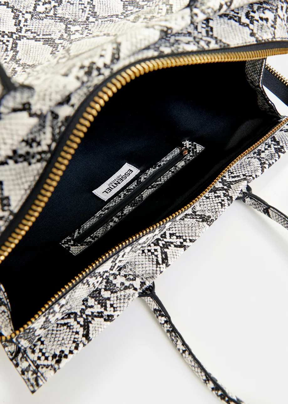 Borsa shopper con stampa serpente bianca e nera