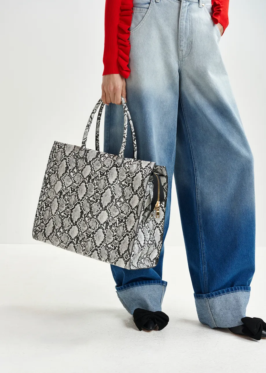 Off-white and black snake print shopper bag