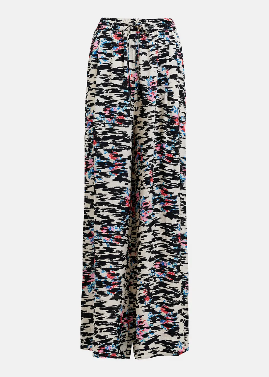 Black, white and multicolored zebra-print wide-leg pants