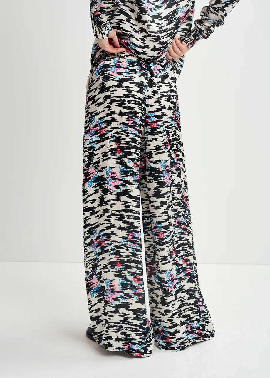 Black, white and multicolored zebra-print wide-leg pants