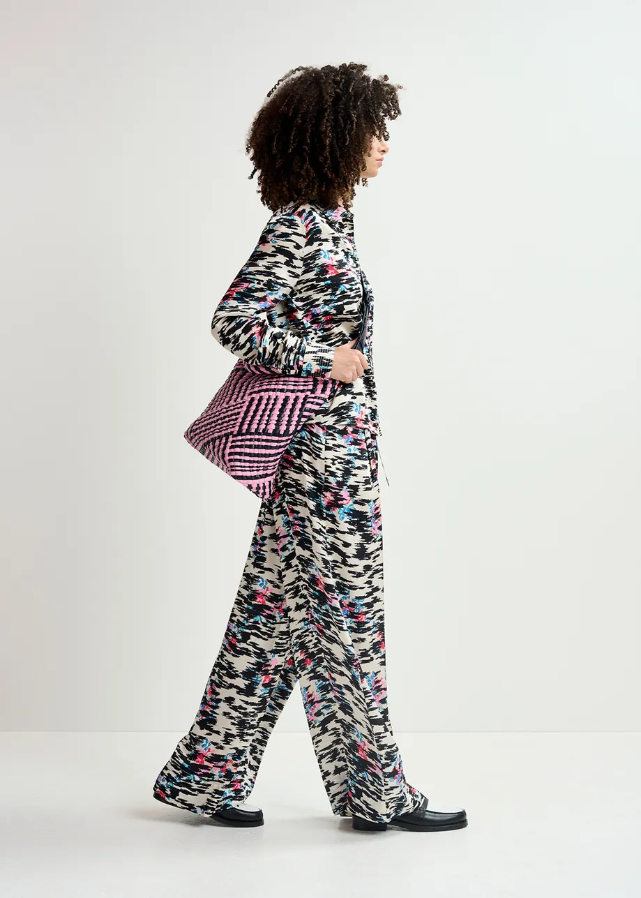 Black, white and multicolored zebra-print wide-leg pants