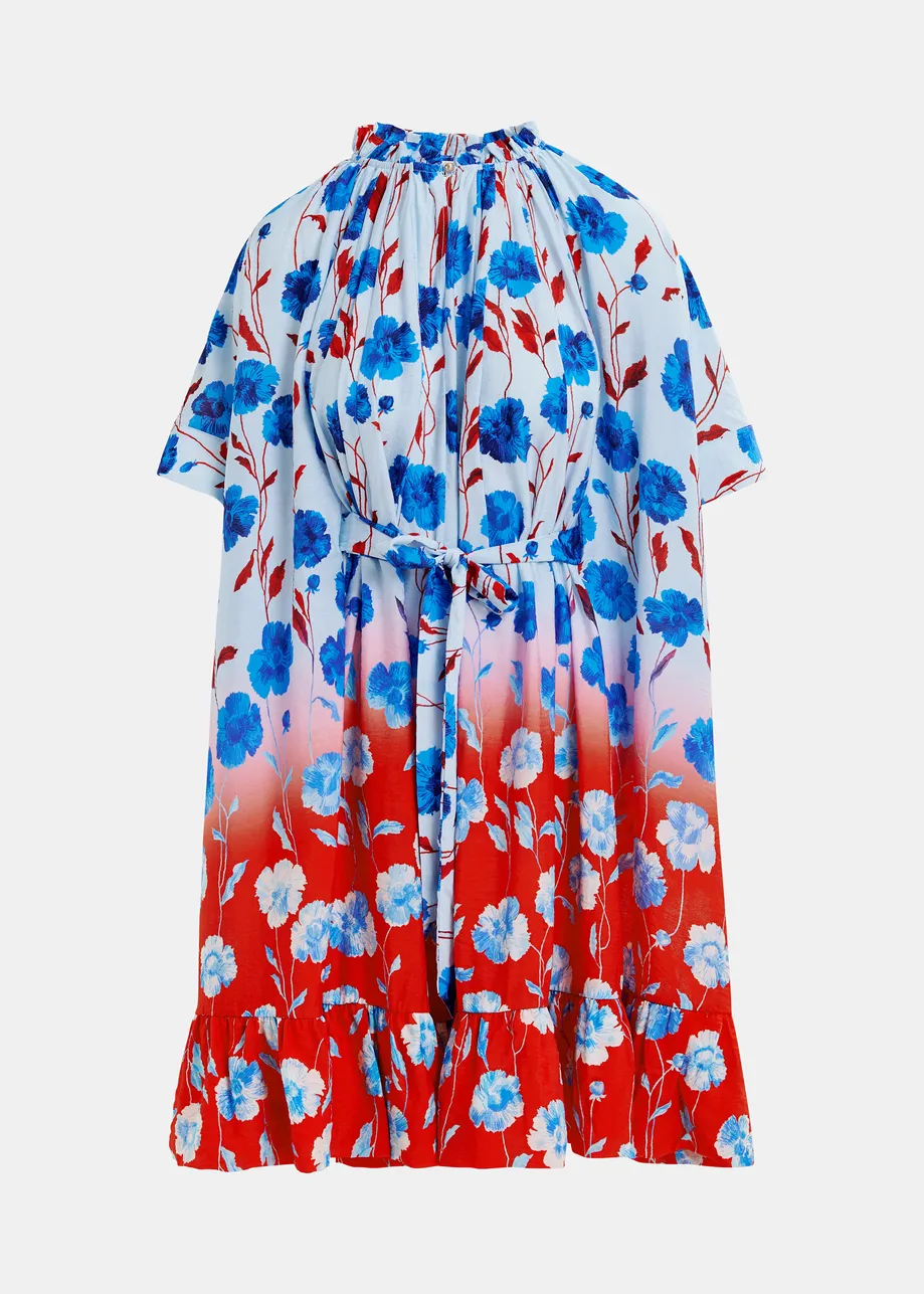 Robe oversize à volants bleue, rouge et blanche