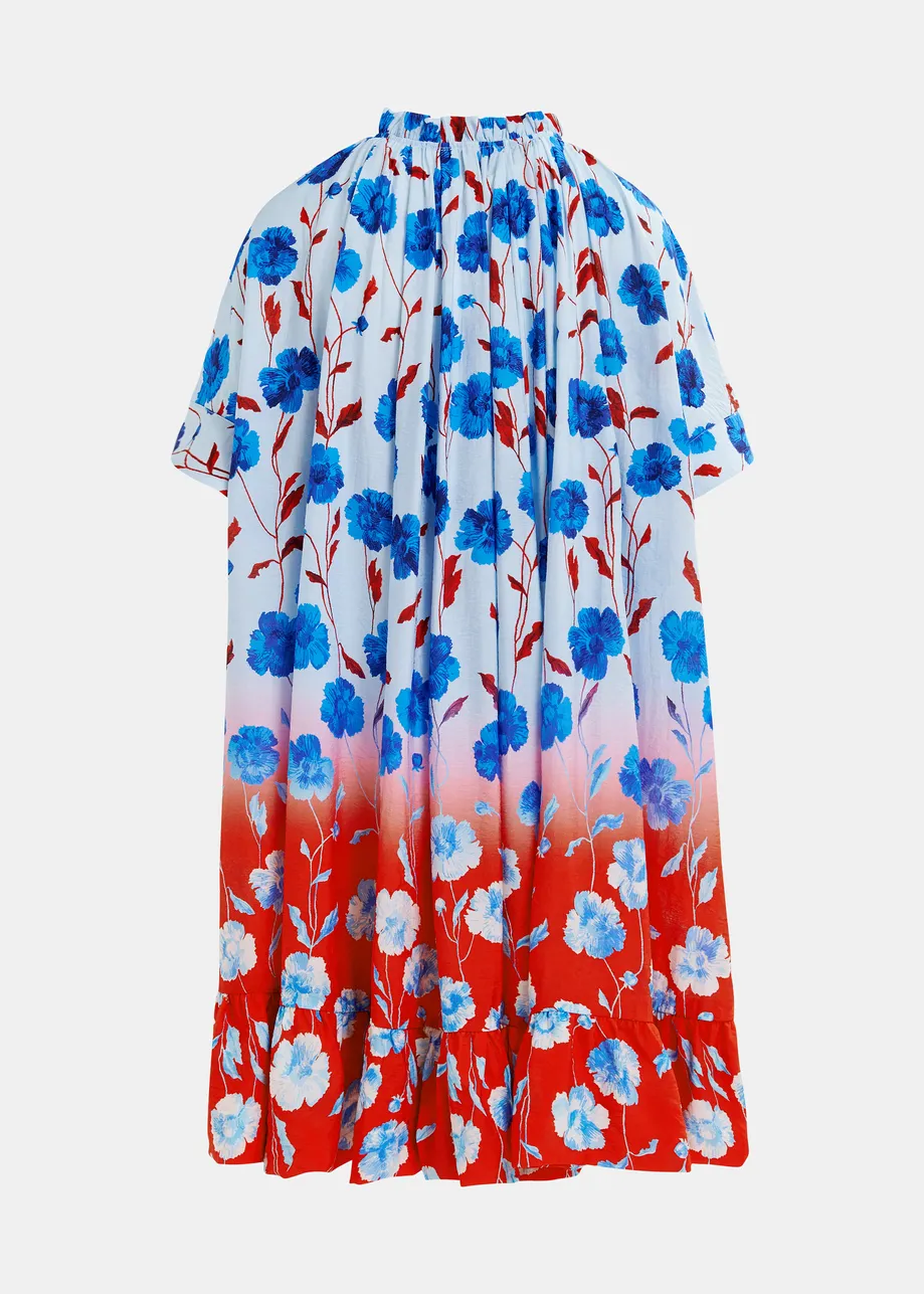 Robe oversize à volants bleue, rouge et blanche