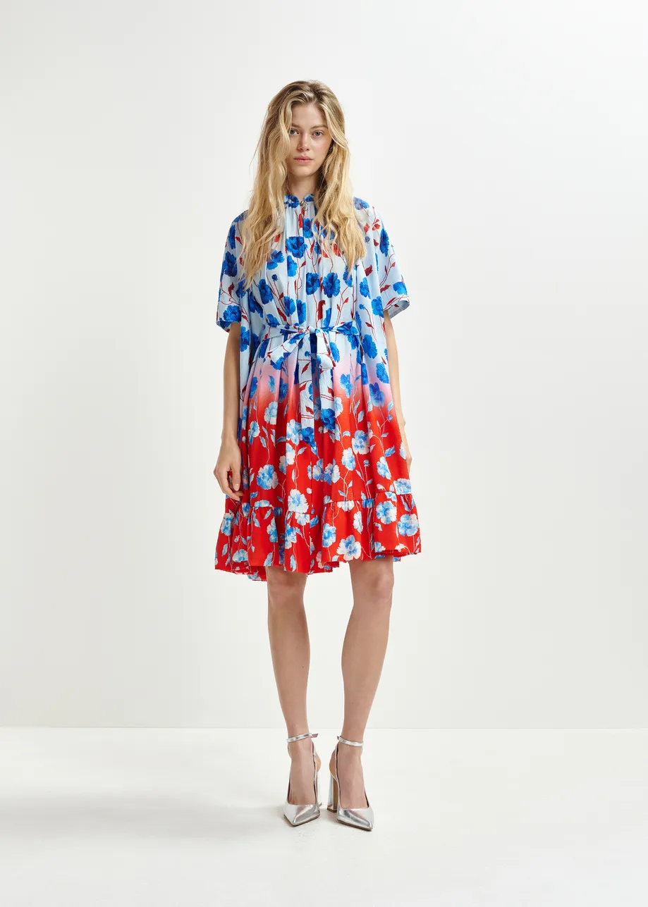 Robe oversize à volants bleue, rouge et blanche