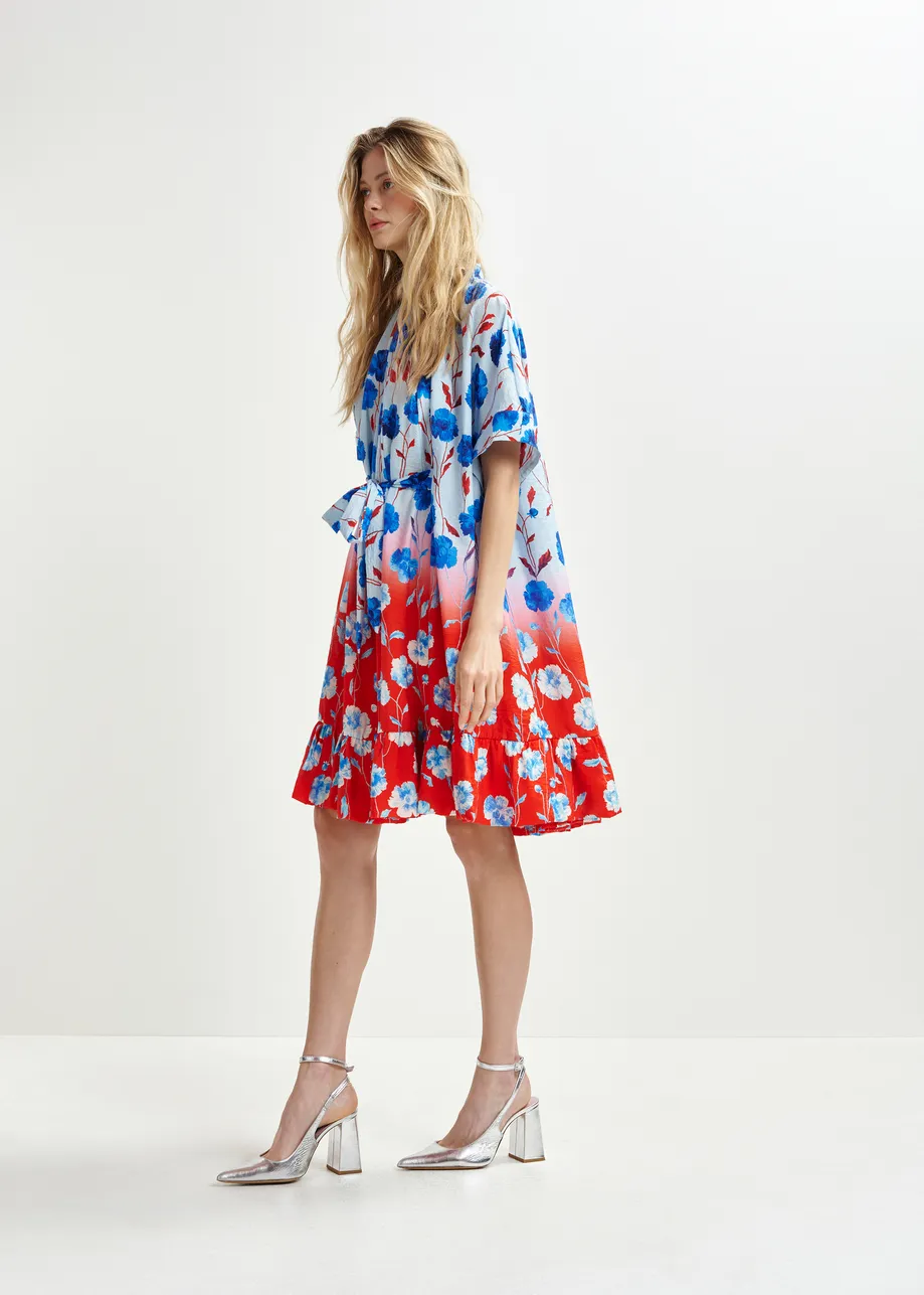 Robe oversize à volants bleue, rouge et blanche