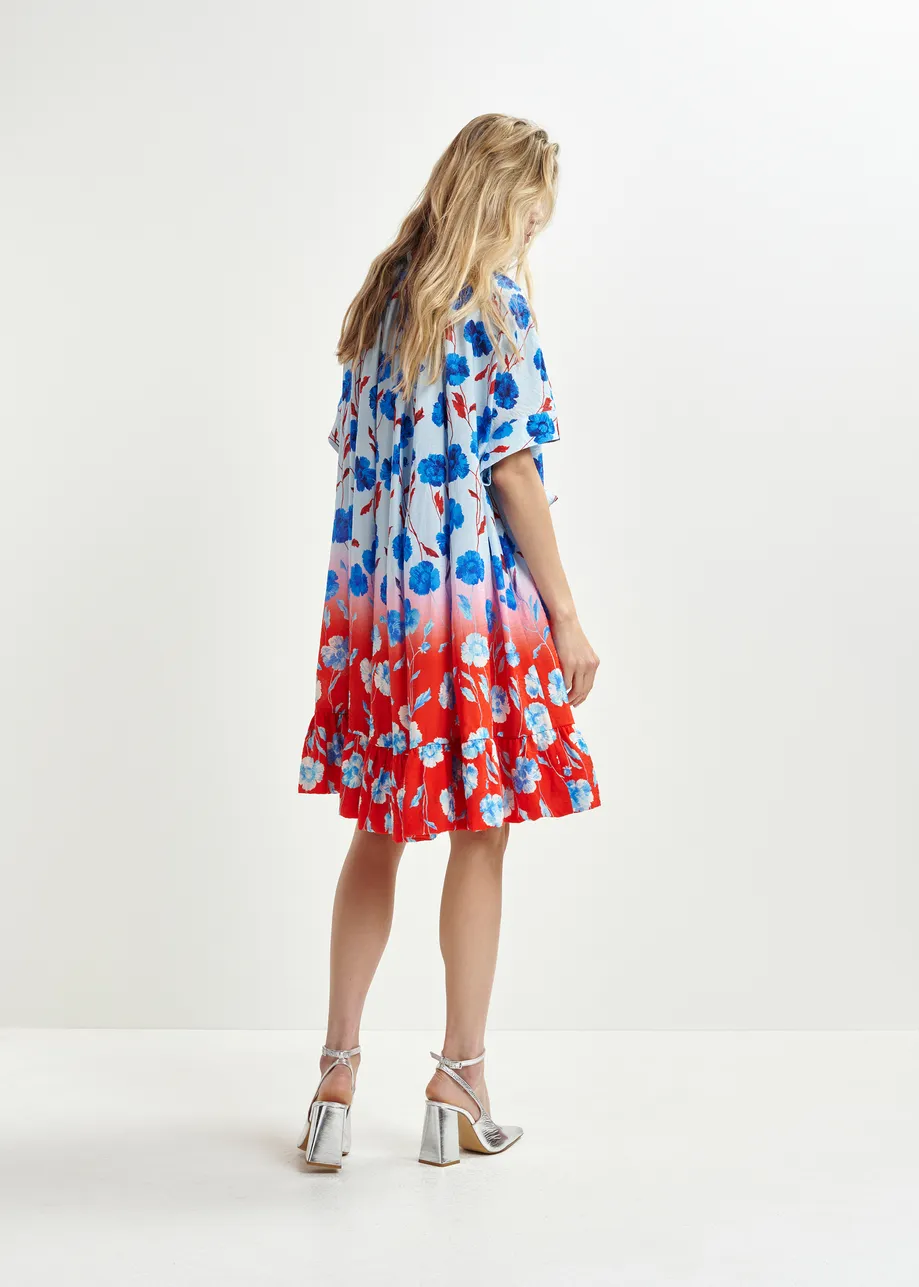 Robe oversize à volants bleue, rouge et blanche