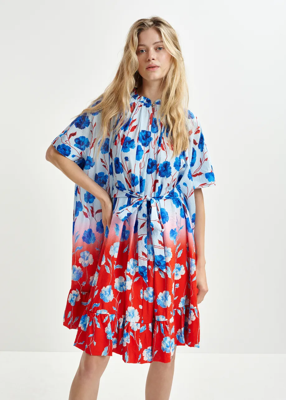 Robe oversize à volants bleue, rouge et blanche