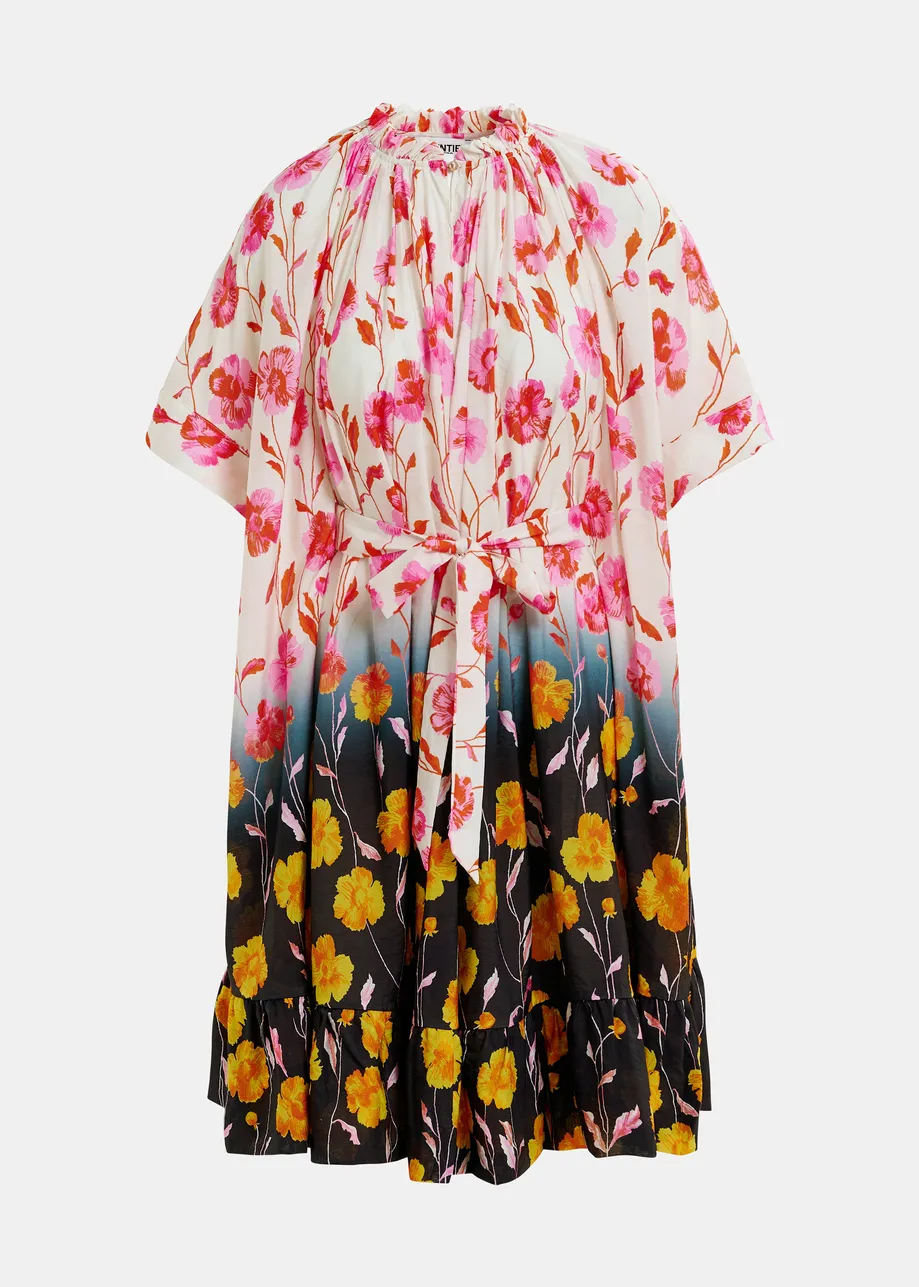 Abito oversize con volant nero, arancione e bianco