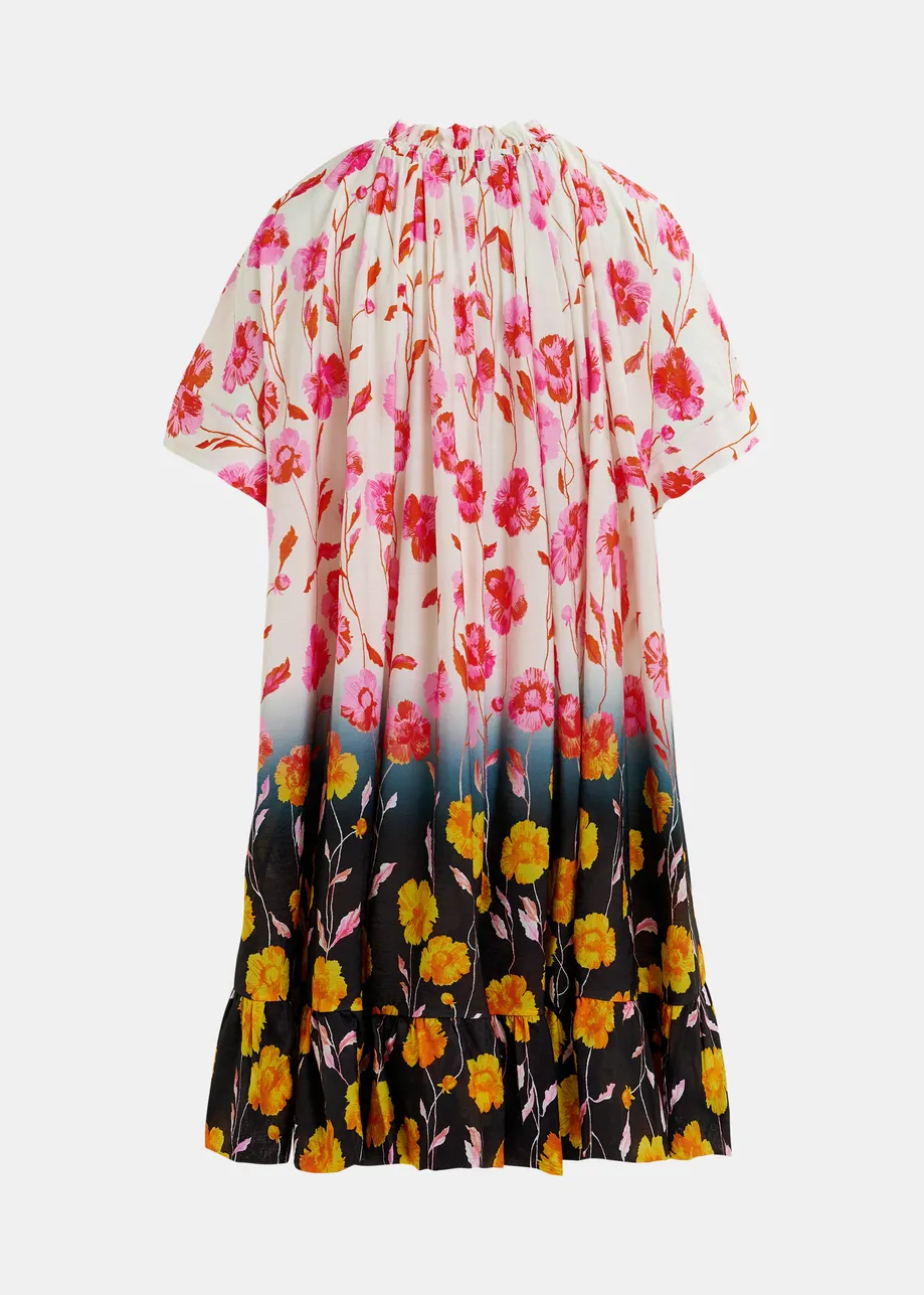 Abito oversize con volant nero, arancione e bianco