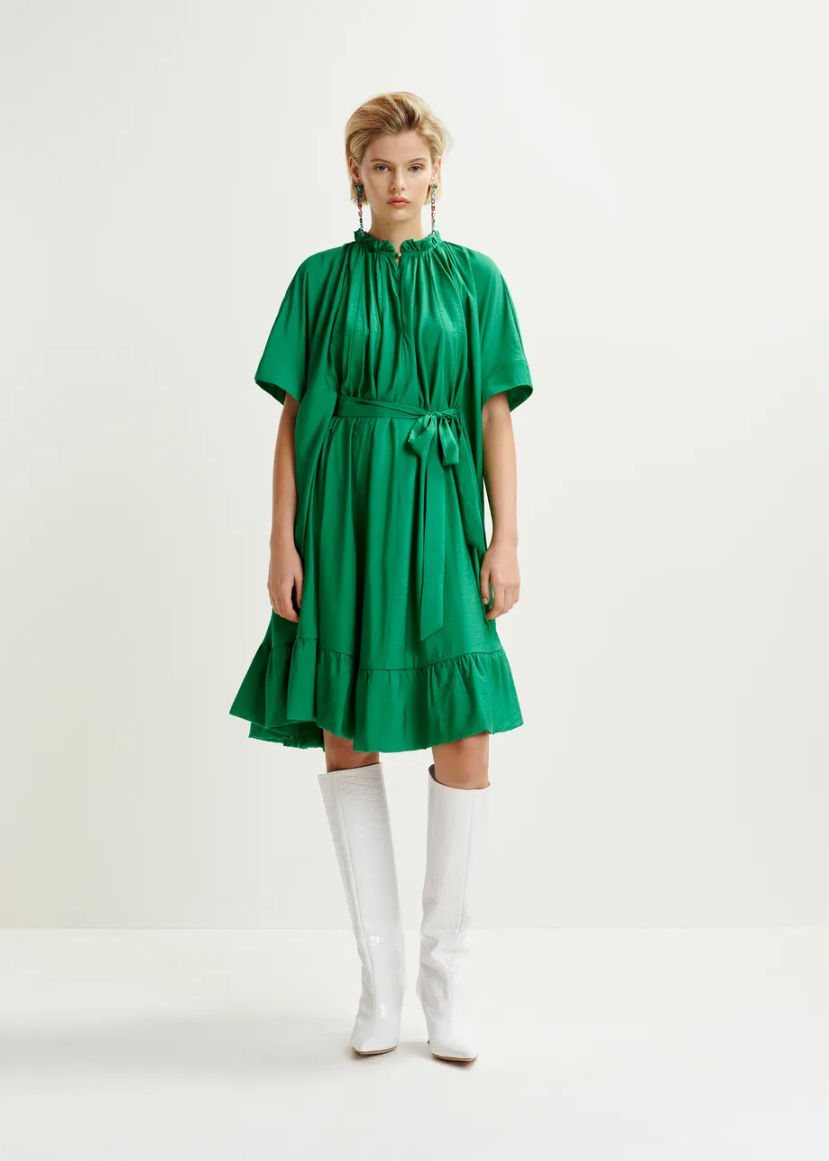 Green oversized ruffled dress