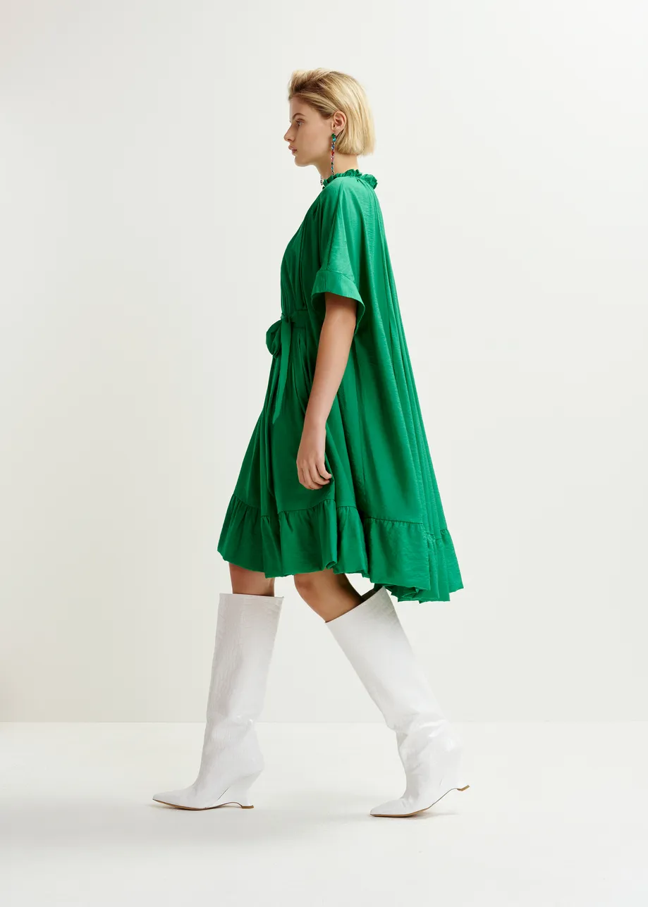 Green oversized ruffled dress