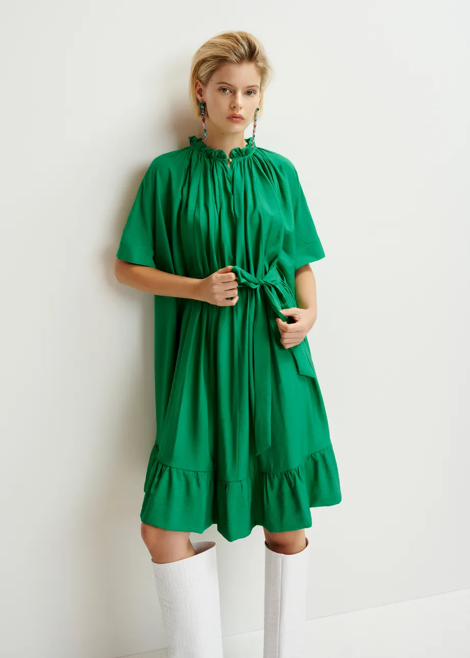 Green oversized ruffled dress