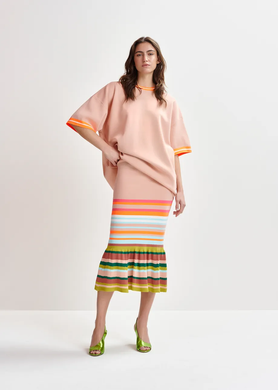 Gestreifter Strickrock in Rosé und Bunt