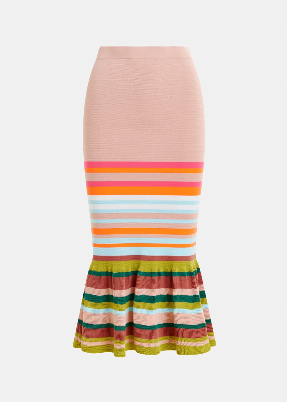 Gestreifter Strickrock in Rosé und Bunt
