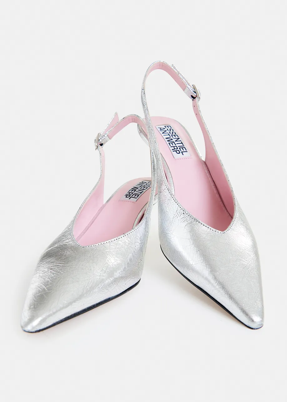 Silver-tone leather slingback pumps