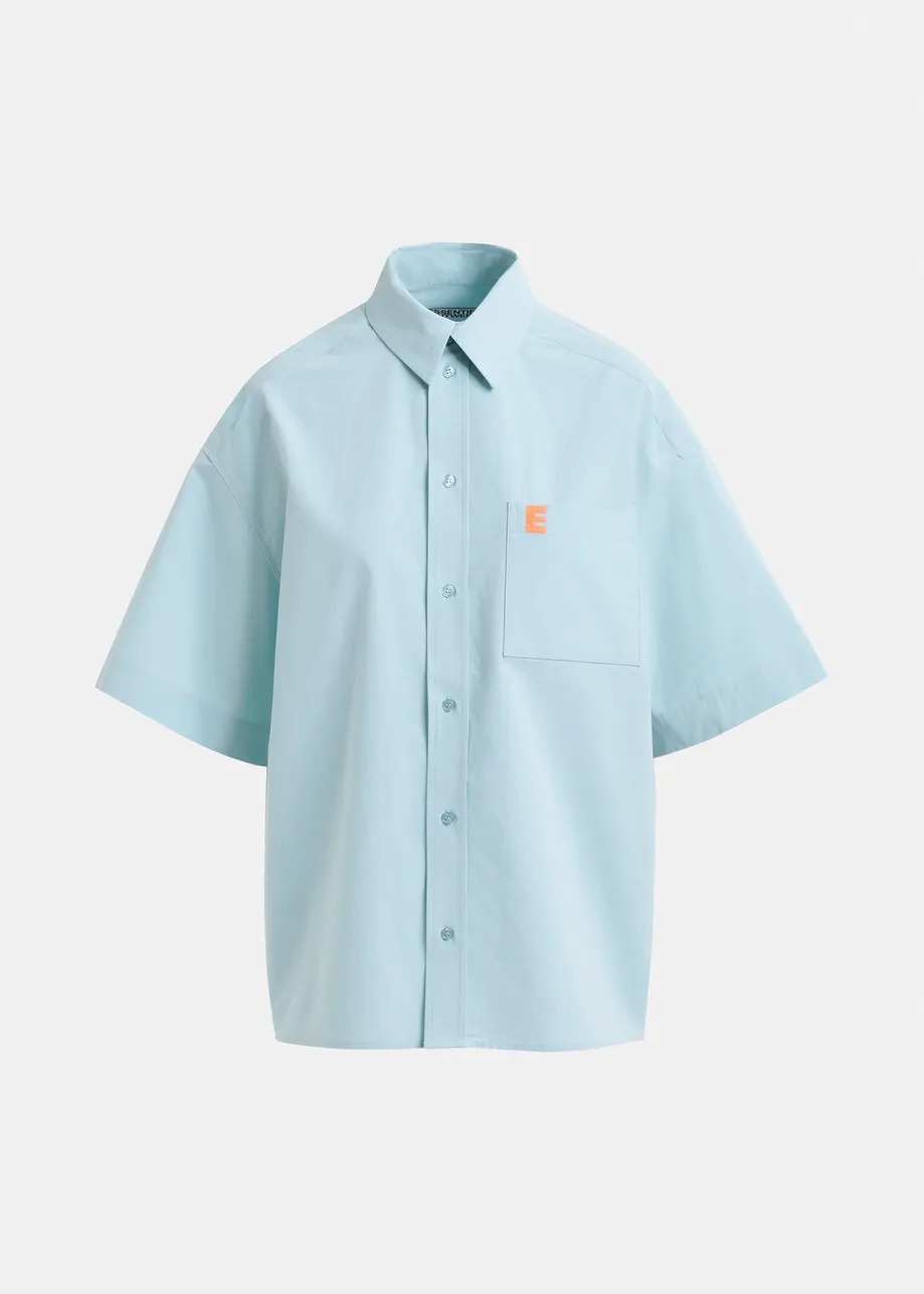Teal cotton shirt with embroidered detail