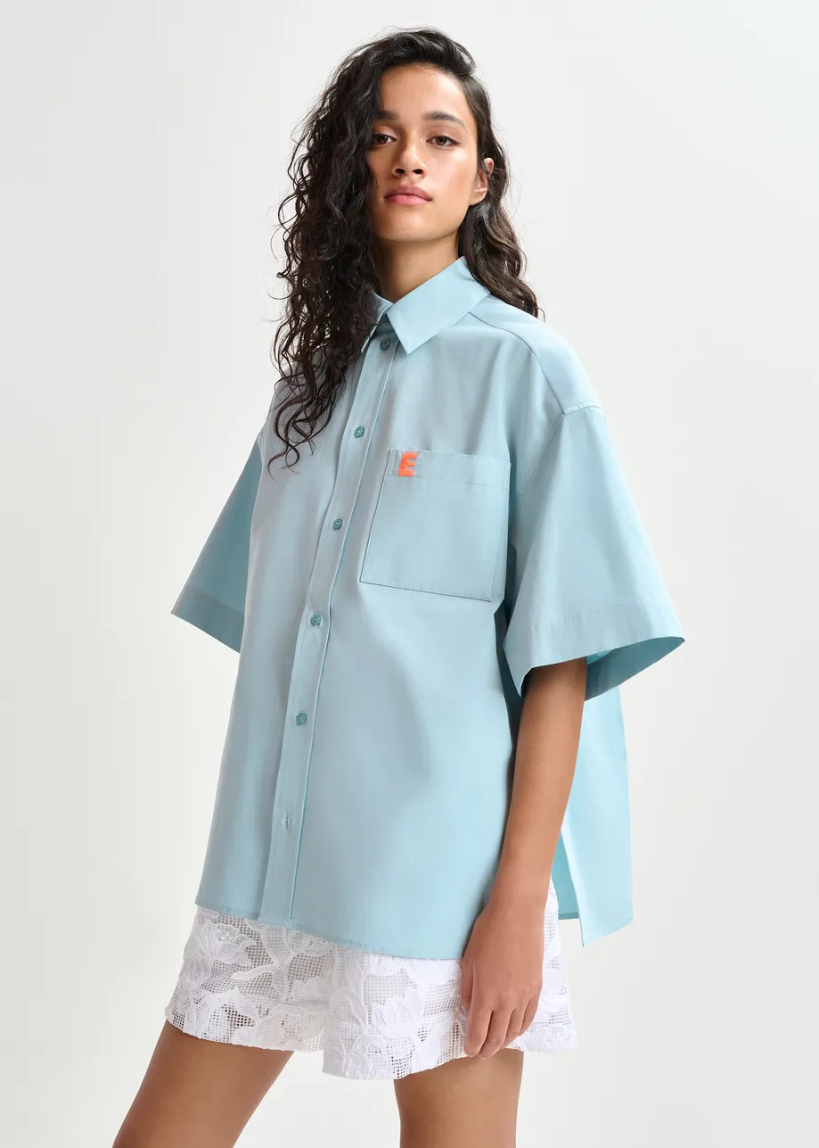 Teal cotton shirt with embroidered detail