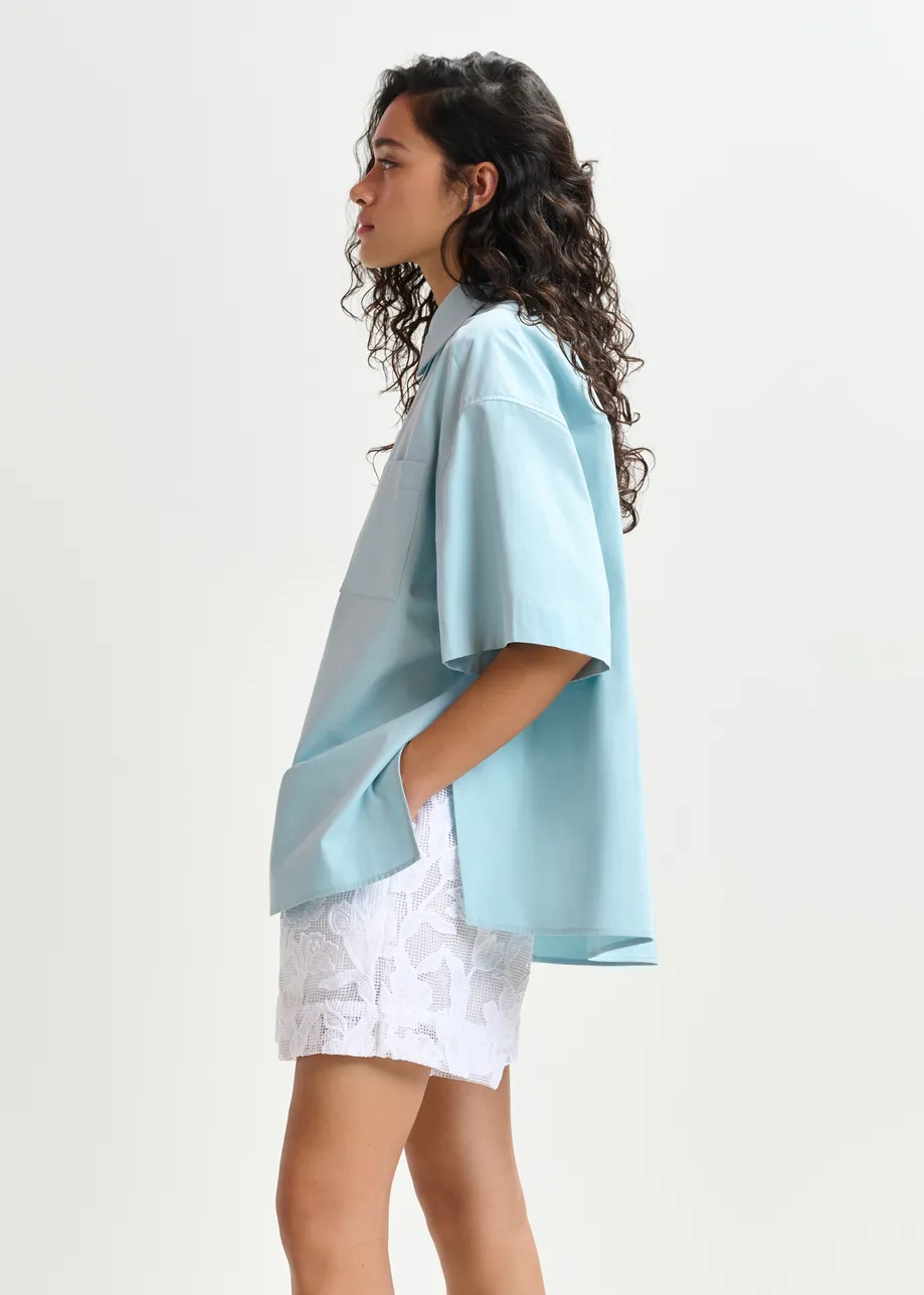 Teal cotton shirt with embroidered detail