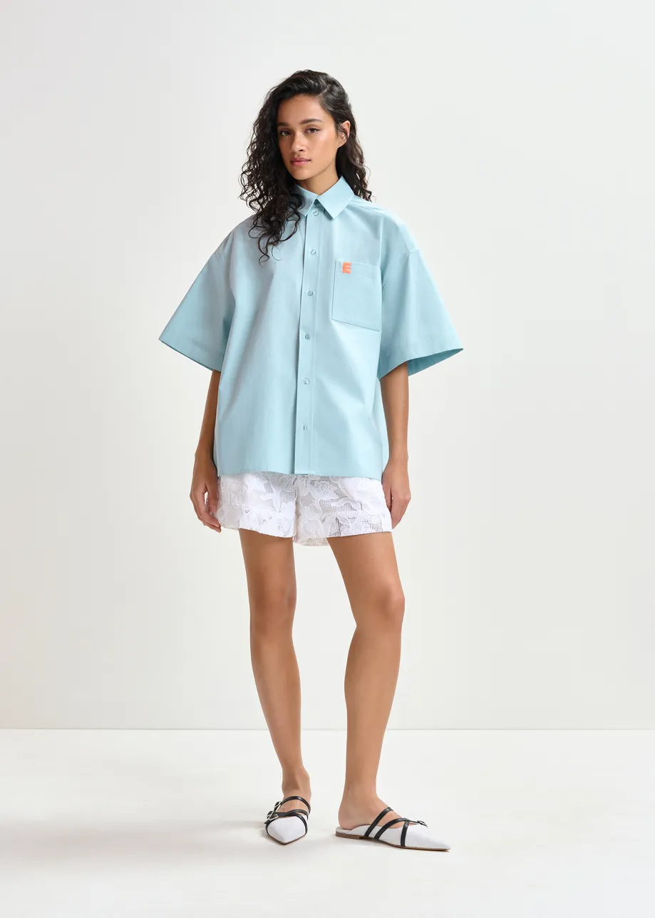 Teal cotton shirt with embroidered detail
