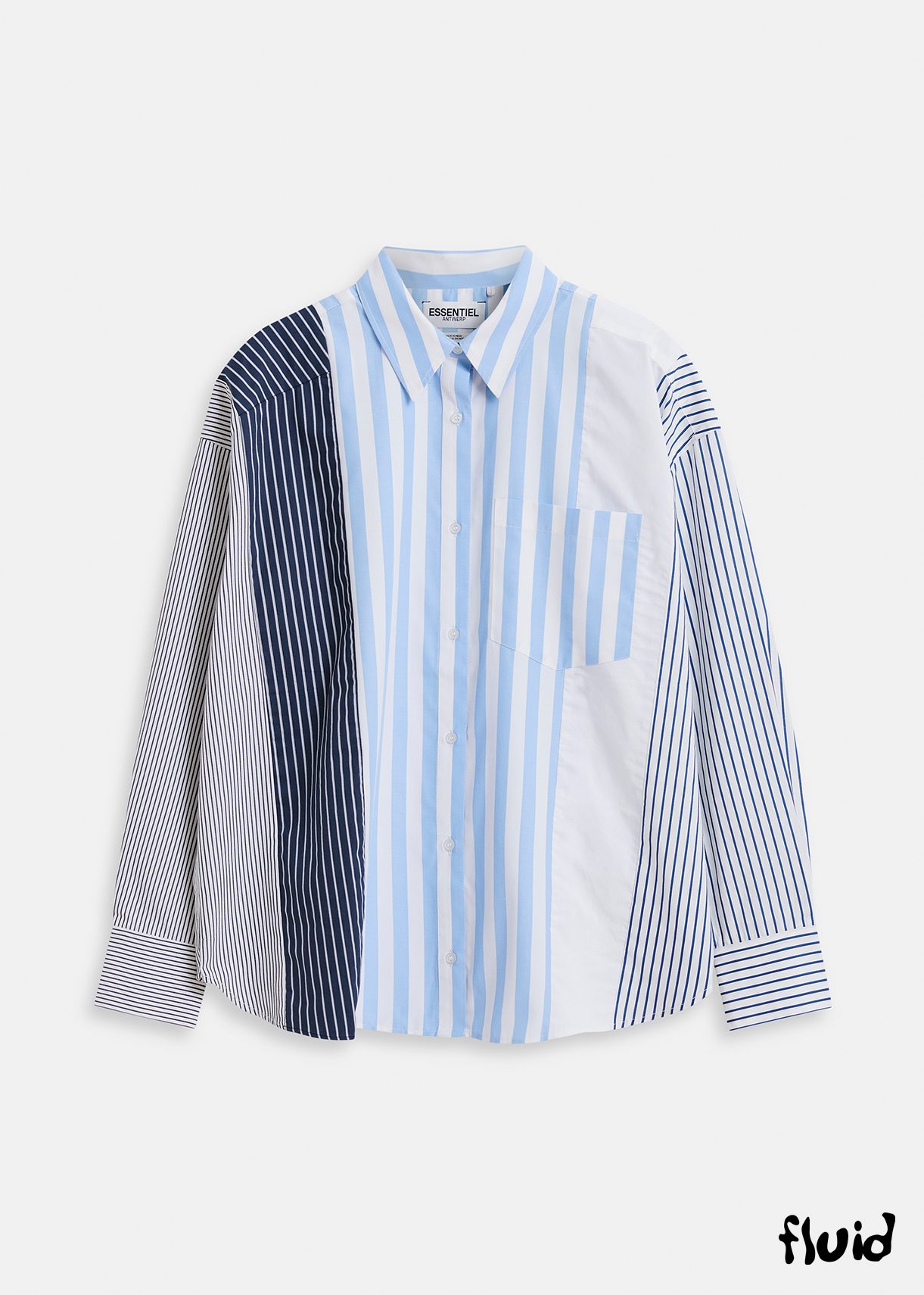 White, light blue and dark blue striped shirt | Essentiel Antwerp