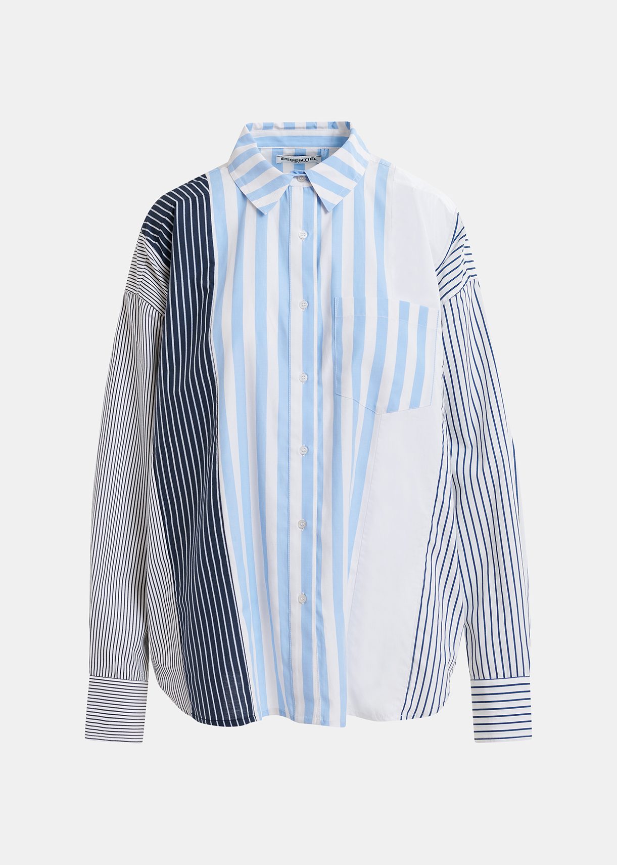 White, light blue and dark blue striped shirt