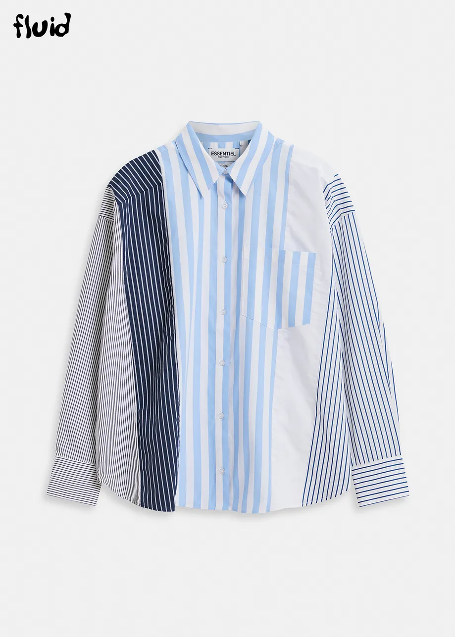 White, light blue and dark blue striped shirt