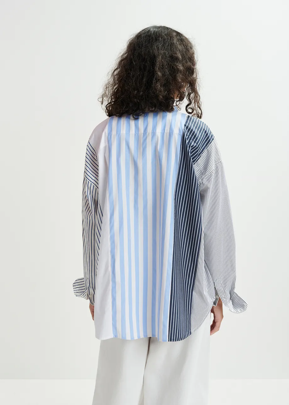 White, light blue and dark blue striped shirt