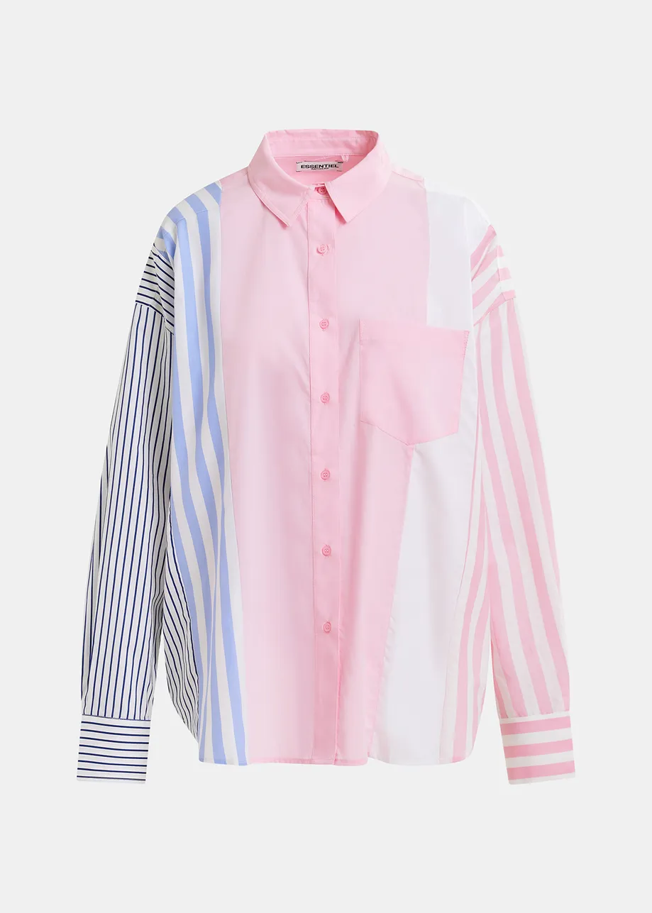 Chemise à rayures rose, blanche et bleu clair