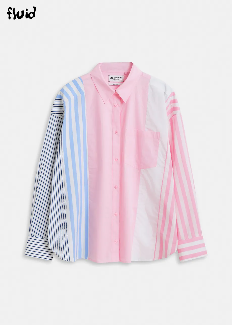 Chemise à rayures rose, blanche et bleu clair