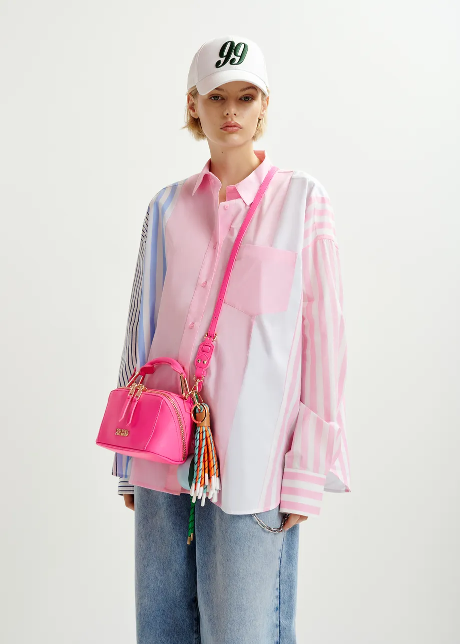 Pink, white and light blue striped shirt