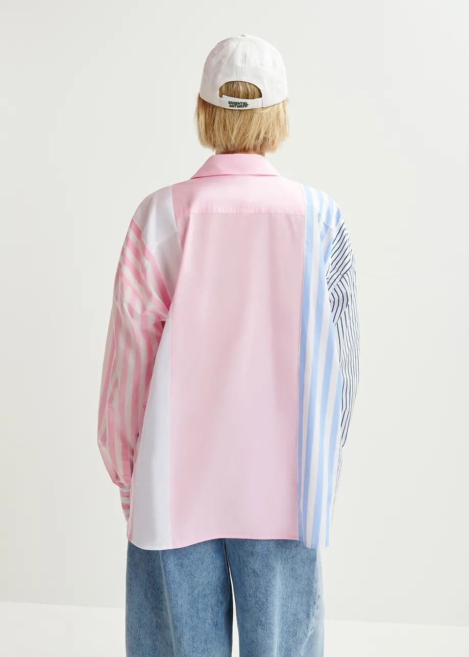 Chemise à rayures rose, blanche et bleu clair