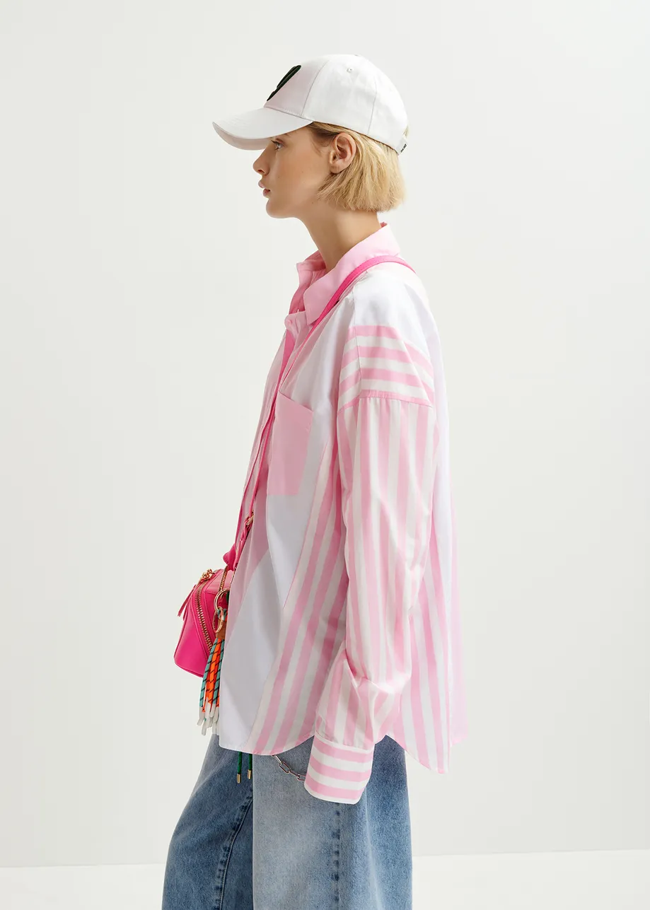 Pink, white and light blue striped shirt