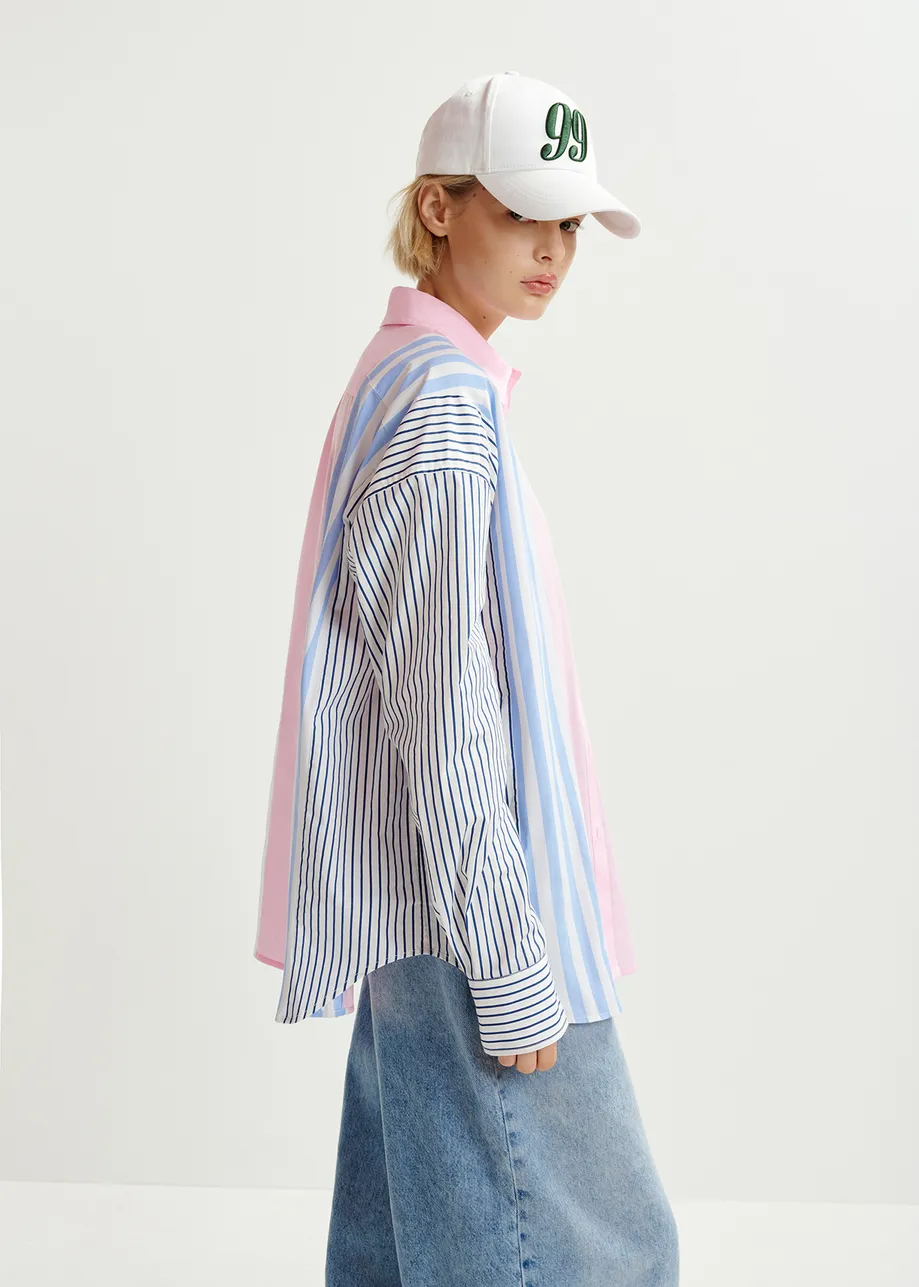 Pink, white and light blue striped shirt